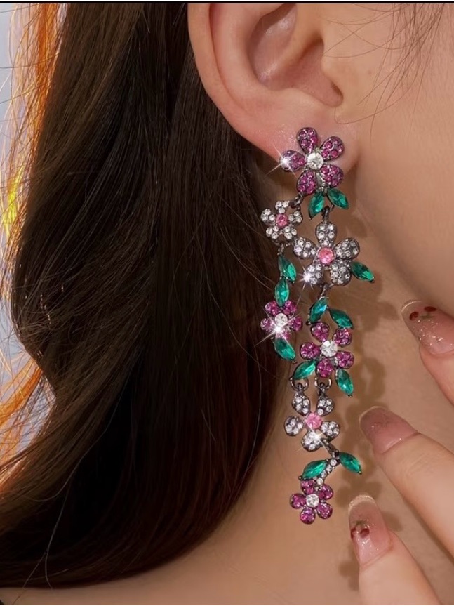 Floral Crystal Drop Earrings